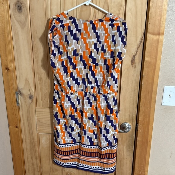 PRESLEY SKYE Multicolor Geometric Print silk faux Wrap Dress - Picture 3 of 4